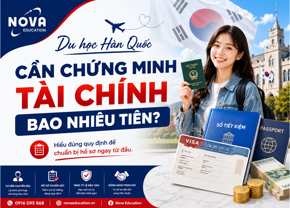 Du học Hàn Quốc cần chứng minh tài chính bao nhiêu tiền? Banner hướng dẫn chuẩn bị hồ sơ chứng minh tài chính du học Hàn Quốc mới nhất.