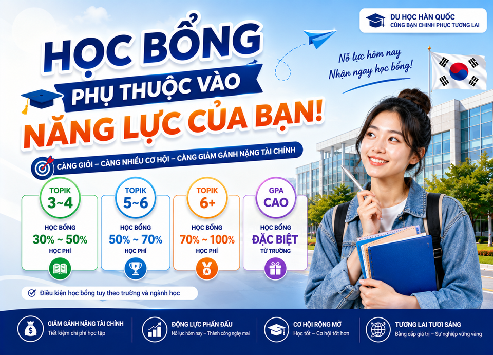 Du học Hàn Quốc học bổng phụ thuộc vào năng lực của bạn