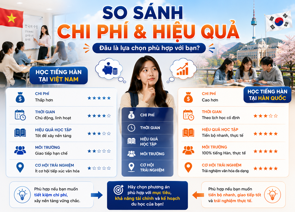 So sánh học tiếng Hàn tại Việt Nam và Hàn Quốc